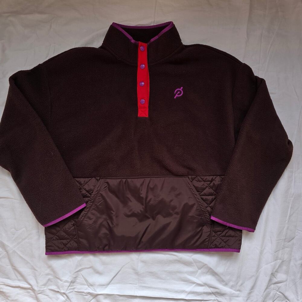 Peloton 'New Heights' Dark Brown Sherpa Quilted Pullover Jacket Womens L - Picture 1 of 5